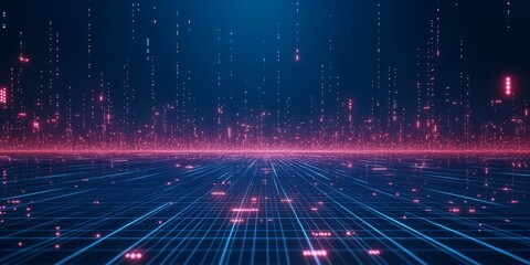 Fototapete - Futuristic digital landscape with glowing lines and data streams.
