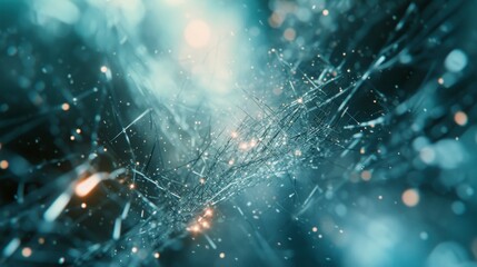 Abstract Background with Fractured Glass and Bokeh Lights