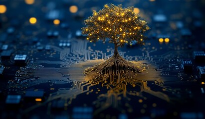 Poster - Illuminated tree growing from a circuit board.
