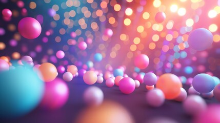 Wall Mural - 3d rendering. pink, blue, green and yellow balls of different sizes on a dark background. the balls 
