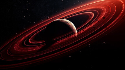 Wall Mural - cosmic landscape with rings around a planet and a glowing sun backdrop. generative ai