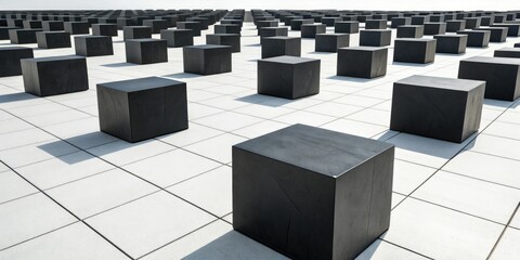 array of black cubes on a minimalist geometric background, geometric background, black cubes