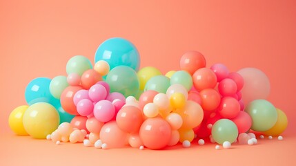 Wall Mural - A 3D rendering of a large cluster of variously-colored spheres on a matching background.