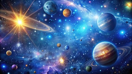 Wall Mural - celestial galaxy background with sparkling stars and planets, planets, galaxy, nebula, space