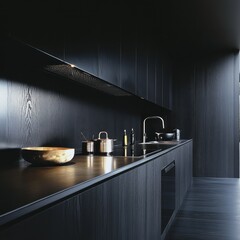 Wall Mural - Modern Dark Kitchen Design With Sleek Cabinets And Fixtures