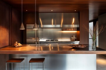 Wall Mural - Modern Kitchen Design With Stainless Steel And Wood Accents