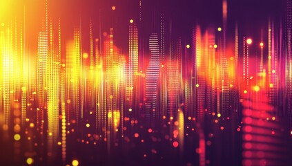 Fototapete - Abstract city skyline at night with glowing lights and vibrant colors.
