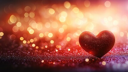 Fototapete - Red Background With Lots Of Small Golden Blurred Bokeh Effect Hearts.
