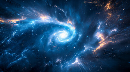 Wall Mural - abstract background of a beautiful glowing blue supernova galaxy in deep space. generative ai
