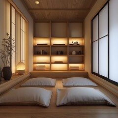 Wall Mural - Serene Japanese Style Room Design With Floor Pillows