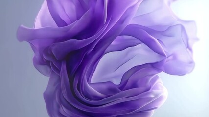 Leinwandbilder - Abstract 3D animation with flying, wavy shapes of translucent fabric in shades of purple and lavender. A modern design with a sense of airiness and lightness