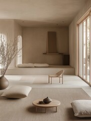 Wall Mural - Minimalist Beige Room Design Featuring Natural Textures and Light