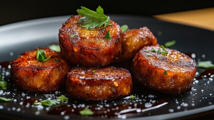 Wall Mural - A plate of small fried sausage