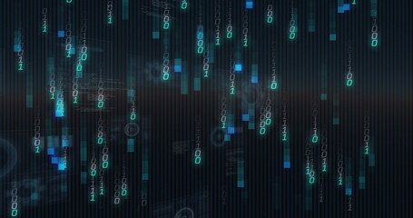 Image of binary coding and data processing over dark background