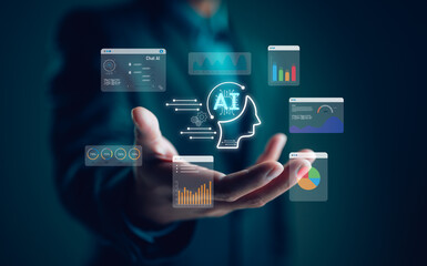 Poster - Chatbot Chat with AI, Artificial Intelligence. man using technology smart robot AI, artificial intelligence by enter command prompt for generates something, Futuristic technology transformation.
