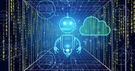 Wall Mural - robot and cloud computing image over digital data processing background
