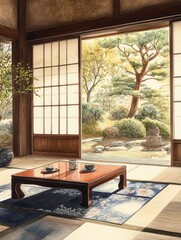 Wall Mural - Tranquil Japanese Tea Room Garden View