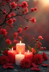 Aufkleber - Valentine's day love celebration in nature romantic candles and blossoms serene environment