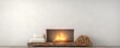 © BrilliantPixels - Minimalist Fireplace Composition White Wall, Wooden Bench, Burning Fire, Firewood, Cozy Interior Design, Hygge, fireplace design Hygge