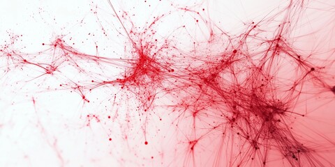 Fototapete - Abstract red particle network.