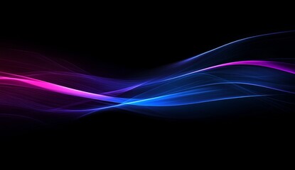 Fototapete - Abstract glowing pink and blue waves on black background.