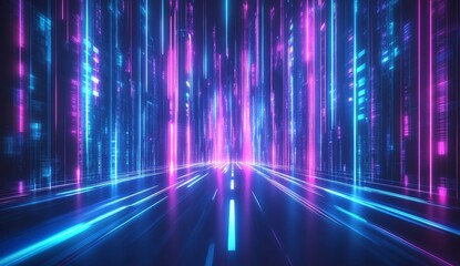 Poster - Neon glowing lines forming a futuristic highway.