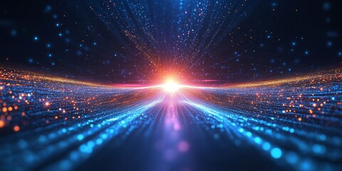 Fototapete - Abstract glowing light streaks converging towards a bright light source.