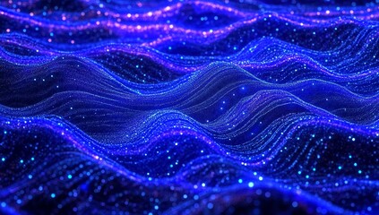 Wall Mural - abstract blue glowing wavy particle background.