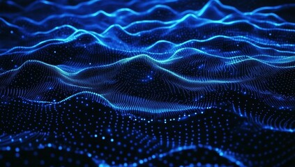 Fototapete - Abstract blue digital wave background.