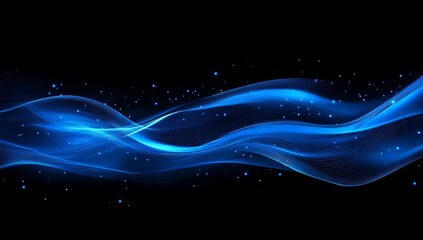 Fototapete - Abstract blue glowing wave on black background.