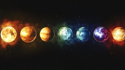Wall Mural - seven vibrant planets aligned in cosmic nebula space exploration celestial bodies universe