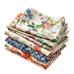 Wall Mural - Bundle of floral print fabric pieces stacked neatly