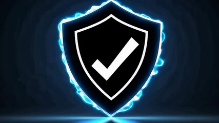 Aufkleber - Security shield with check mark, glowing blue outline on dark background. Cybersecurity and protection concept