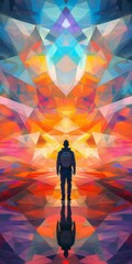 Wall Mural - a man stands in front of a colorful, abstract background