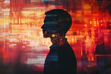 Canvas Print - a man's silhouette is shown in a painting with a red background