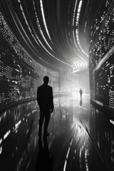 Wall Mural - The hallway is lit with bright lights, creating a futuristic