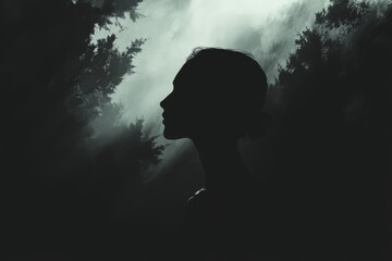 Canvas Print - a woman's head is shown in a forest setting