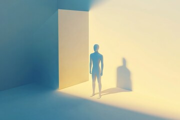 Wall Mural - a man stands in a room with a door in the background