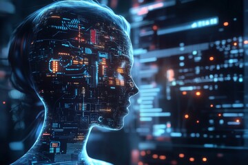 Futuristic AI Software Interface with Abstract Profile Visualization