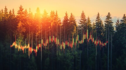 Poster - An abstract financial graph with glowing data points and smooth lines, set against a dark gradient background, conveying a modern and high-tech feel