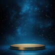 © TKMedia - Golden Podium Against a Starry Night Sky Background.