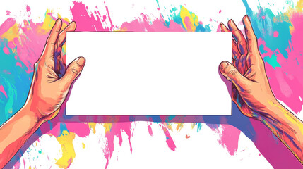 Poster - Colorful Hands Holding a Blank Black Rectangle