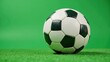 © AMK  - Soccer ball resting on green field awaits the start of play