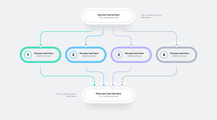 Aufkleber - Process flow diagram divided into four options. SImple chart design with thin lines for workflow layout, banner or web design.