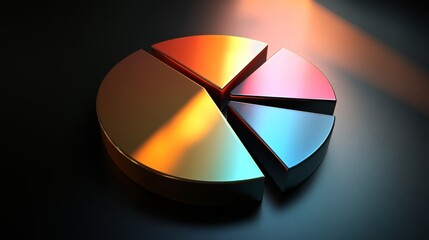 Leinwandbilder - A D financial pie chart with metallic segments, casting shadows on a dark background, creating a modern, professional data visualization