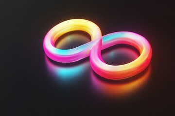 Wall Mural - Glowing neon infinity symbol on dark background.