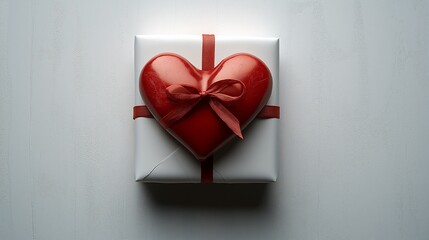 Wall Mural - A bright red heart on top of a gift box.