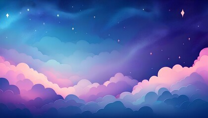 Aufkleber - Night sky and clouds. The heavenly sky with colorful clouds. Starry night sky with pink hues. cartoon  illustration.