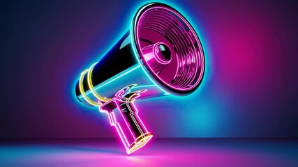 Aufkleber - Neon megaphone with vibrant colors on gradient background, digital art concept