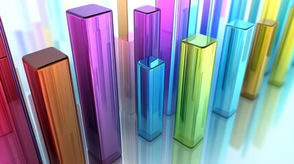 Aufkleber - A clear D bar graph with metallic bars and gradient colors, arranged on a white reflective surface, creating a clean, professional aesthetic